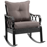 Outsunny Outdoor Wicker Rocking Chair With Padded Cushions, Aluminum Furniture Rattan Porch Rocker Chair W/Armrest For Garden, Patio, And Backyard, Gray