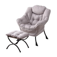 Welnow Lazy Chair with Ottoman, Modern Lounge Accent Chair with Armrests and a Side Pocket, Leisure Upholstered Sofa Chair Reading Chair with Footrest for Small Space, Corner Chair, Light Grey