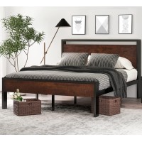 Sha Cerlin 14 Inch Full Size Metal Platform Bed Frame With Wooden Headboard And Footboard, Mattress Foundation, No Box Spring Needed, Large Under Bed Storage, Mahogany