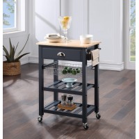 Os Home And Office Furniture Model Hmpnw-70 Hampton Kitchen Cart In Blue With Solid Rubberwood Top