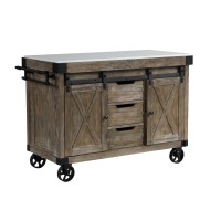 Kitchen Island with 3 Drawers and Barn Sliding Brown(D0102H71FZ6)