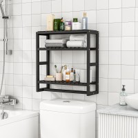 Galood Bathroom Storage Shelves Organizer Adjustable 3 Tiers, Over The Toilet Storage Floating Shelves For Wall Mounted With Hanging Rod (Black)