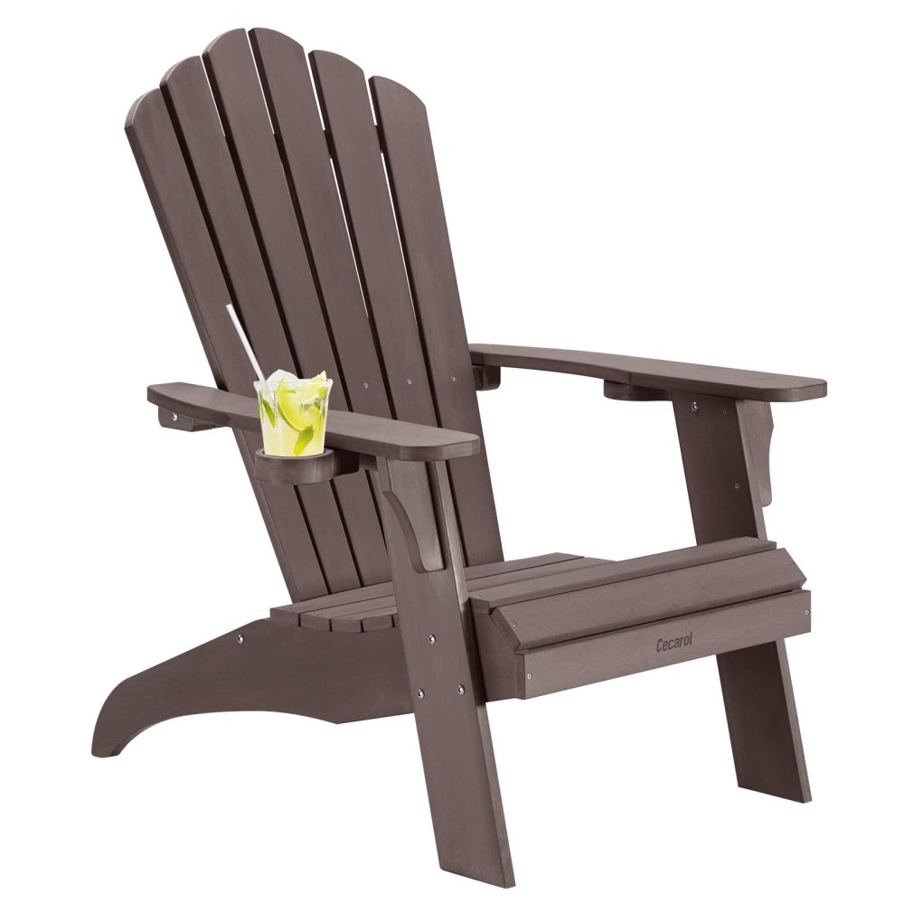 Cecarol Oversized Adirondack Chair, Patio Fire Pit Chair With 2 Cup Holders, 385Lb Weight Capacity, All Weather Resistant And Durable Outdoor Chairs For Poolside, Lawn, Garden, Coffee-Ac01