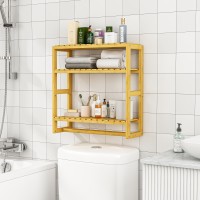 Galood Bathroom Storage Shelves Organizer Adjustable 3 Tiers, Over The Toilet Storage Floating Shelves For Wall Mounted With Hanging Rod (Bamboo)