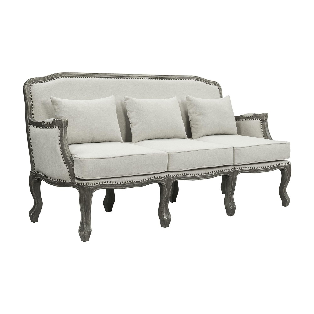 Acme Furniture Upholstered Sofa With Nailhead Trim, Cream And Brown