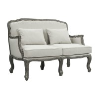 Acme Furniture Upholstered Loveseat With Nailhead Trim, Cream And Brown