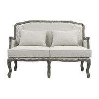 Acme Furniture Upholstered Loveseat With Nailhead Trim, Cream And Brown