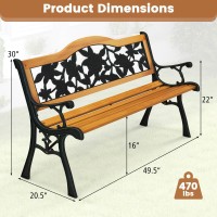 Tangkula Outdoor Garden Bench Park Bench, Patio Furniture Bench Chair With Cast Iron & Hardwood Structure, Weather Proof Porch Loveseat, Perfect For Backyard, Deck, Lawn, Poolside