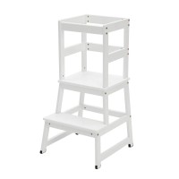 Kitchen Step Stool For Toddlers And Kids With Safety Rails For Kitchen Counter Solid Wood (White)