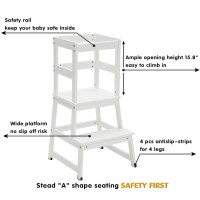 Kitchen Step Stool For Toddlers And Kids With Safety Rails For Kitchen Counter Solid Wood (White)