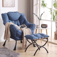 Welnow Lazy Chair With Ottoman Modern Lounge Accent Chair With Armrests And A Side Pocket Leisure Sofa Chair Set Reading Chai