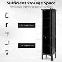 Giantex Storage Cabinet Bathroom High Cabinet With 5 Tier Shelves, Freestanding Slim Cabinet, Tall Organizer For Bathroom, Kitchen, Living Room, Linen Tower Narrow Floor Cabinet (Black)