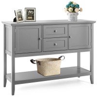 Costway Buffet Sideboard, With 2 Wood Storage Drawers & Open Shelf, Console Table For Living Room Kitchen Dining Room Furniture (Grey)