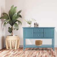 Costway Buffet Sideboard, With 2 Wood Storage Drawers & Open Shelf, Console Table For Living Room Kitchen Dining Room Furniture (Blue)