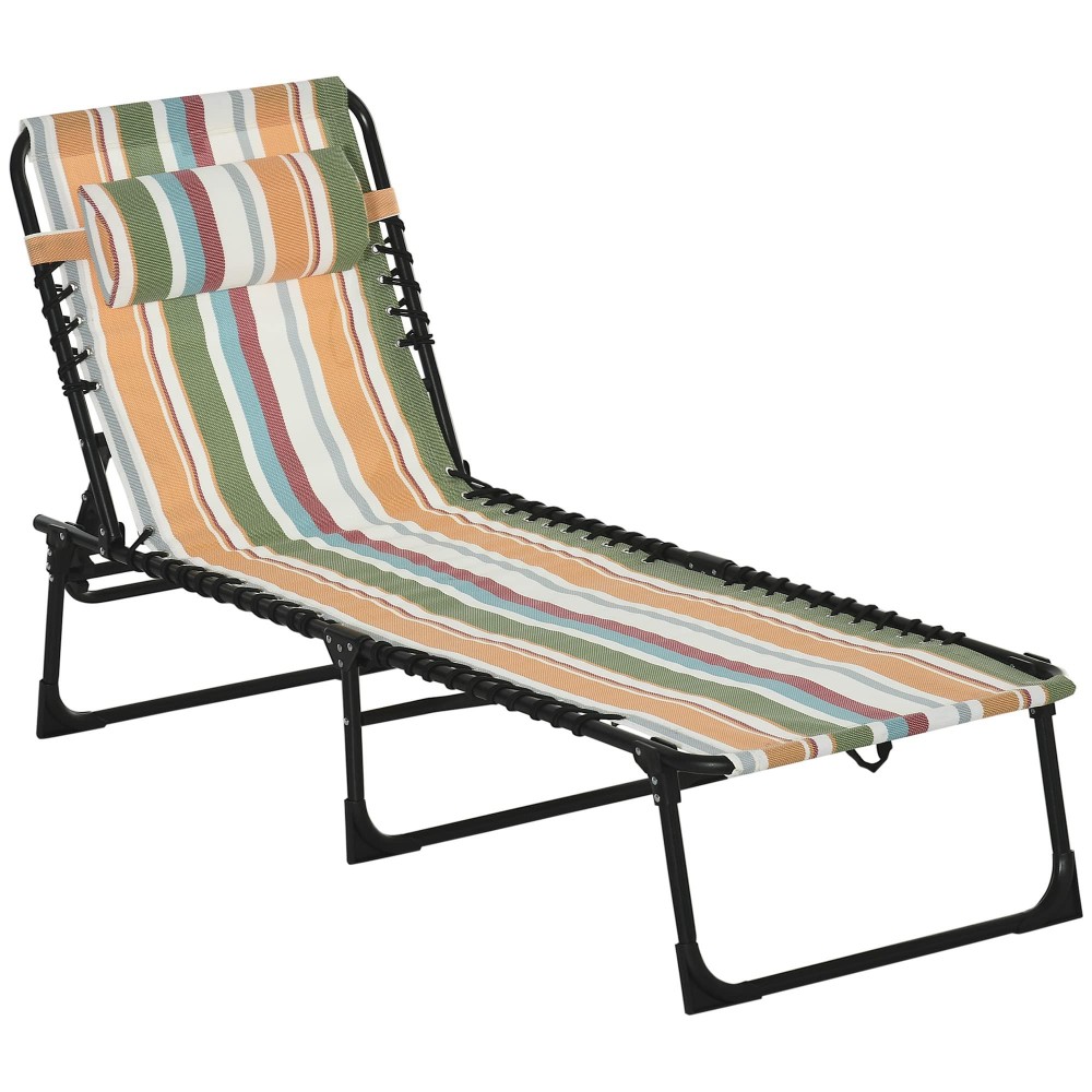 Outsunny Folding Chaise Lounge Pool Chair Patio Sun Tanning Chair Outdoor Lounge Chair With 4Position Reclining Back Breatha