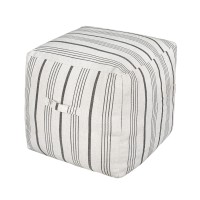 AELS Unstuffed Farmhouse Pouf Cover for Living Room, Storage Bean Bag Cubes, Off White & Gray Stripes Linen Square Ottoman Pouf Foot Rest Footstool, 18