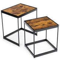 Giantex Coffee, Set of 2 End, Space Saving Design Side Living Room Balcony, Industrial Nesting Tables, Rustic Brown