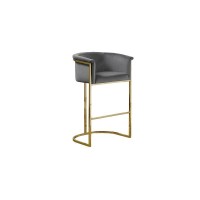 29 Dark Gray Velvet Upholstered Barstool with Gold Base Single