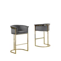 29 Dark Gray Velvet Upholstered Barstool with Gold Base Single