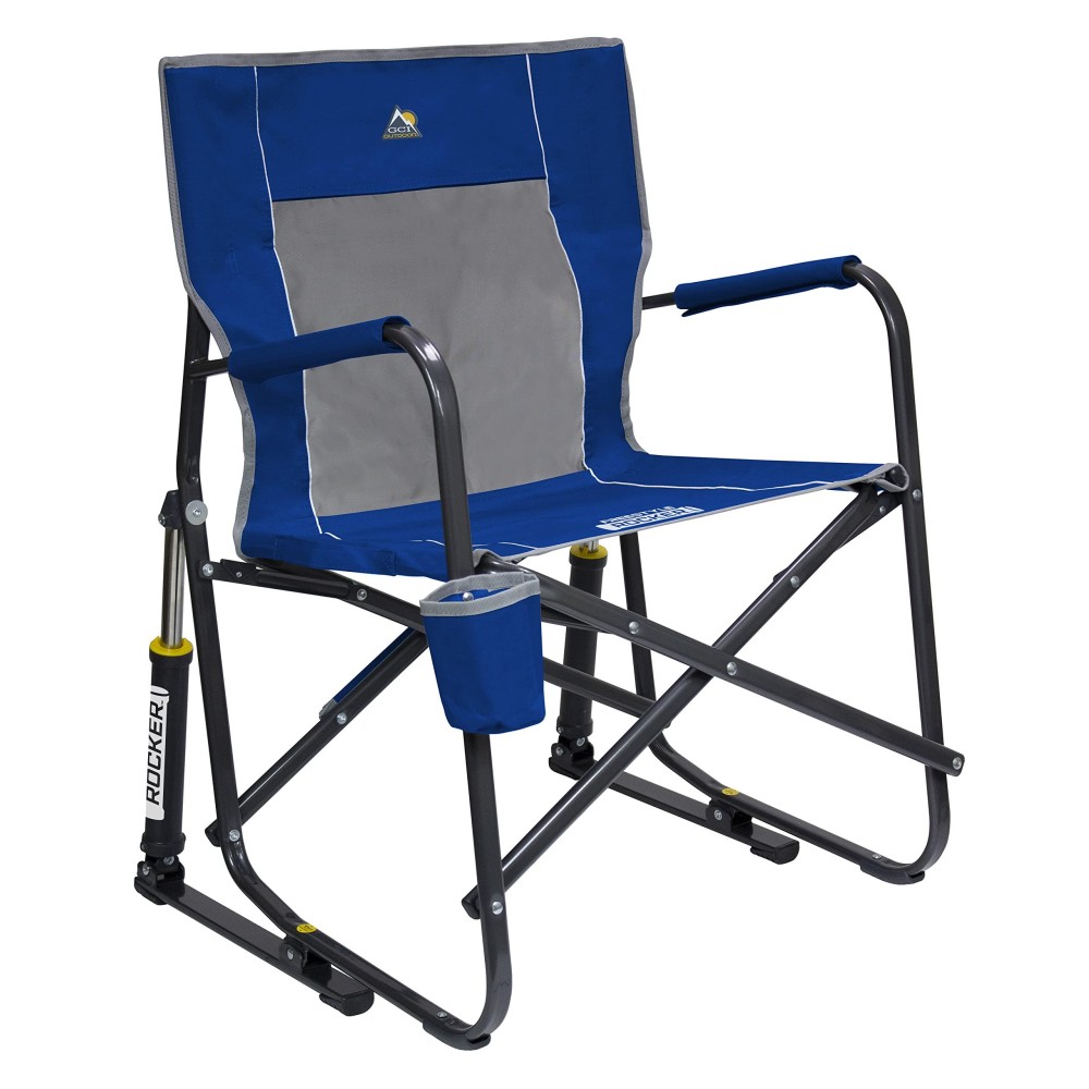 Gci Outdoor Freestyle Rocker Camping Chair | Portable Folding Rocking Chair With Solid, Durable Armrests, Drink Holder & Comfortable Backrest - Royal Blue