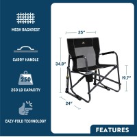 Gci Outdoor Freestyle Rocker Camping Chair | Portable Folding Rocking Chair With Solid, Durable Armrests, Drink Holder & Comfortable Backrest - Royal Blue