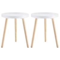 Apicizon Round Side Table Set Of 2, White Tray Nightstand Coffee End Table For Living Room, Bedroom, Small Spaces, Easy Assembly Bedside Table, 15 X 18 Inches, Natural