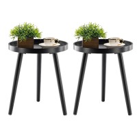 Apicizon Black Round Side Table Set Of 2, Tray Nightstand Sofa Coffee End Table For Living Room, Bedroom, Small Spaces, Easy Assembly Bedside Table, 15 X 18 Inches, Black