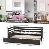 Kotek Twin Daybed With Trundle, Solid Wood Daybed Frame With Durable Slat Support, No Box Spring Needed, Sofa Bed With Trundle Set For Living Room, Guest Room, Children Room (Espresso)