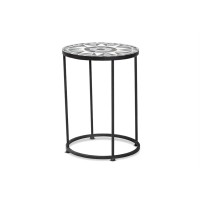 Baxton Studio Kaden Modern And Contemporary Multi-Colored Glass And Black Metal Outdoor Side Table