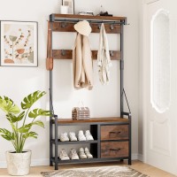 Lulive Hall Tree, 31??Entryway Bench With Coat Rack Freestanding, 5 In 1 Intelligent Design Shoe Bench And Wall Rack 17 Hooks And Drawers (Rustic Brown)