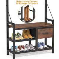 Lulive Hall Tree, 31??Entryway Bench With Coat Rack Freestanding, 5 In 1 Intelligent Design Shoe Bench And Wall Rack 17 Hooks And Drawers (Rustic Brown)