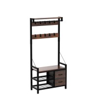 Lulive Hall Tree, 31??Entryway Bench With Coat Rack Freestanding, 5 In 1 Intelligent Design Shoe Bench And Wall Rack 17 Hooks And Drawers (Rustic Brown)