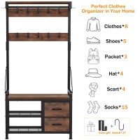 Lulive Hall Tree, 31??Entryway Bench With Coat Rack Freestanding, 5 In 1 Intelligent Design Shoe Bench And Wall Rack 17 Hooks And Drawers (Rustic Brown)