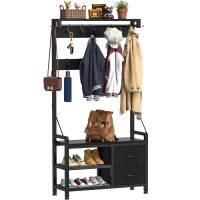 Lulive Hall Tree, 31??Entryway Bench With Coat Rack Freestanding, 5 In 1 Intelligent Design Shoe Bench And Wall Rack 17 Hooks And Drawers (Black)