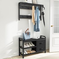 Lulive Hall Tree, 31??Entryway Bench With Coat Rack Freestanding, 5 In 1 Intelligent Design Shoe Bench And Wall Rack 17 Hooks And Drawers (Black)