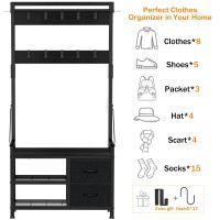 Lulive Hall Tree, 31??Entryway Bench With Coat Rack Freestanding, 5 In 1 Intelligent Design Shoe Bench And Wall Rack 17 Hooks And Drawers (Black)