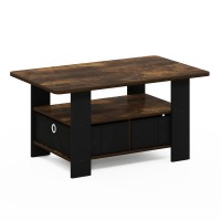 Furinno Andrey Coffee Table with Bin Drawer Amber PineBlack