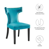 Modway Curve Performance Velvet Set Of 2 Dining Chair, Blue