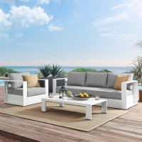 Modway Tahoe Outdoor Patio Powdercoated Aluminum 3Piece Set White Gray