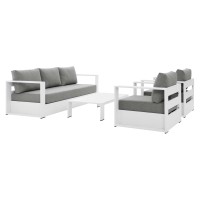 Modway Tahoe Outdoor Patio Powdercoated Aluminum 4Piece Set White Gray