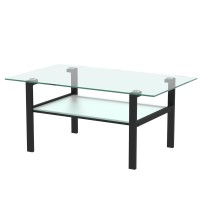 Ianiya Rectangle Tempered Glass Coffee Table Metal Tube Legs End Table For Livingroom (2022Black)