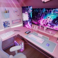 Motpk Pink Gaming Desk L Shaped, 51 Inch Gamer Desk Gaming Table With Carbon Fiber Texture, Corner Computer Desk L Shape With Monitor Stand & Cup Holder & Headphone Hook, For Women & Girls Gift