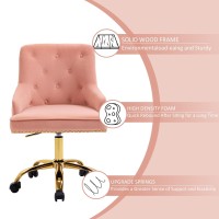 Mojay Modern Mid-Back Velvet Office Chair, Swivel Height-Adjustable Pink Vanity Chair, Cute Comfy Desk Chair With Rivet And Gold Base For Girls