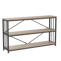 LVB Industrial Console Sofa Table, Wood Metal Foyer Hallway Tables for Entryway, Wide Front Rustic Entry Way Table with Modern 3 Tier Long Open Storage Shelf for Home Living Room, Rustic Oak, 55 Inch