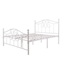 Yalaxon Vintage Sturdy Metal Bed Frame With Headboard And Footboard Basic Bed Frame No Box Spring (Full, Grayish White)