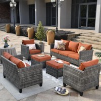 Ovios Patio Furniture Set 6 Pieces Outdoor Wicker Rattan Sofa Couch With Loveseat Ottomans And Comfy Cushions All Weather Hig