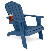 YEFU Oversized Adirondack Chair with Cup-Holder Plastic (Large Dual-Purpose), Weather Resistant, Poly Lumber Outdoor Chairs Duty Rating Widely Used in Patio, Lawn, Deck, Outdoor Chairs-Navy Blue