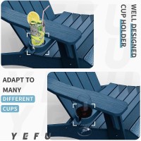 YEFU Oversized Adirondack Chair with Cup-Holder Plastic (Large Dual-Purpose), Weather Resistant, Poly Lumber Outdoor Chairs Duty Rating Widely Used in Patio, Lawn, Deck, Outdoor Chairs-Navy Blue