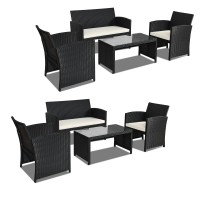 Dortala 8 Pieces Patio Wicker Conversation Furniture Set, Outdoor Rattan Sofas With Bistro Sets With Coffee Table For Courtyard Balcony Wicker Chairs With Soft Cushion And Table, White