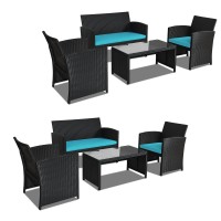 Dortala 8 Pieces Patio Wicker Conversation Furniture Set, Outdoor Rattan Sofas With Bistro Sets With Coffee Table For Courtyard Balcony Wicker Chairs With Soft Cushion And Table, Turquoise